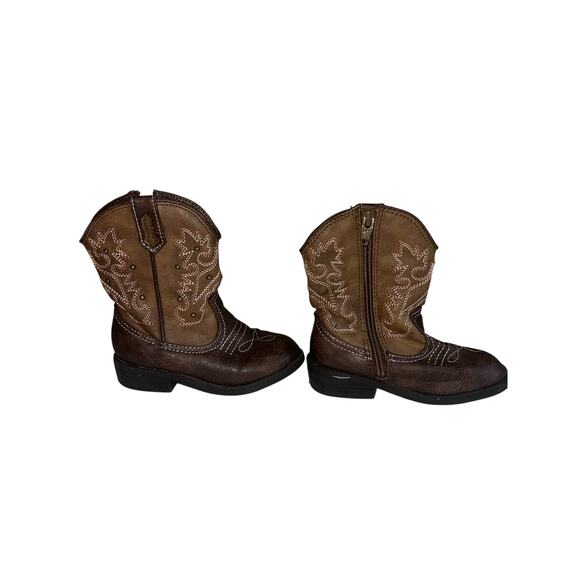 Target Other - Brown Cowboy Boots, Pink Stitching Girl’s Size 9